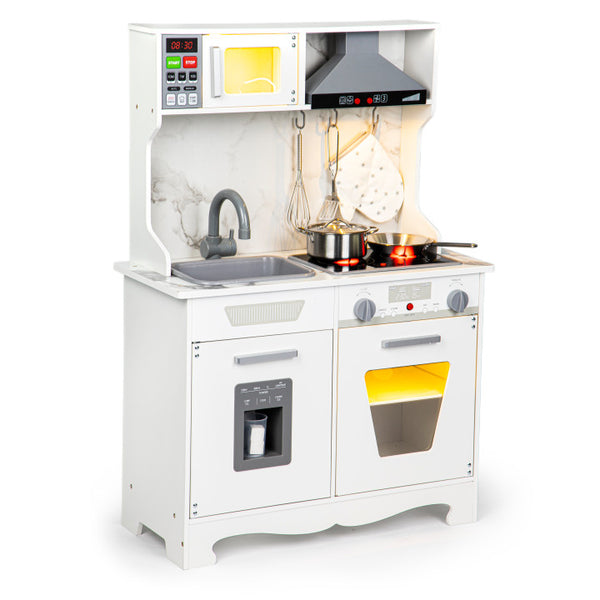 Drewniana Kuchnia z LED Dla Dzieci z Akcesoriami