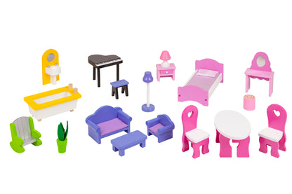 Drewniany domek dla lalek XXL z mebelkami ECOTOYS